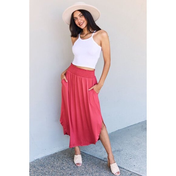 Doublju Comfort Princess Full Size High Waist Scoop Hem Maxi Skirt in Hot Pink - Picture 8 of 9